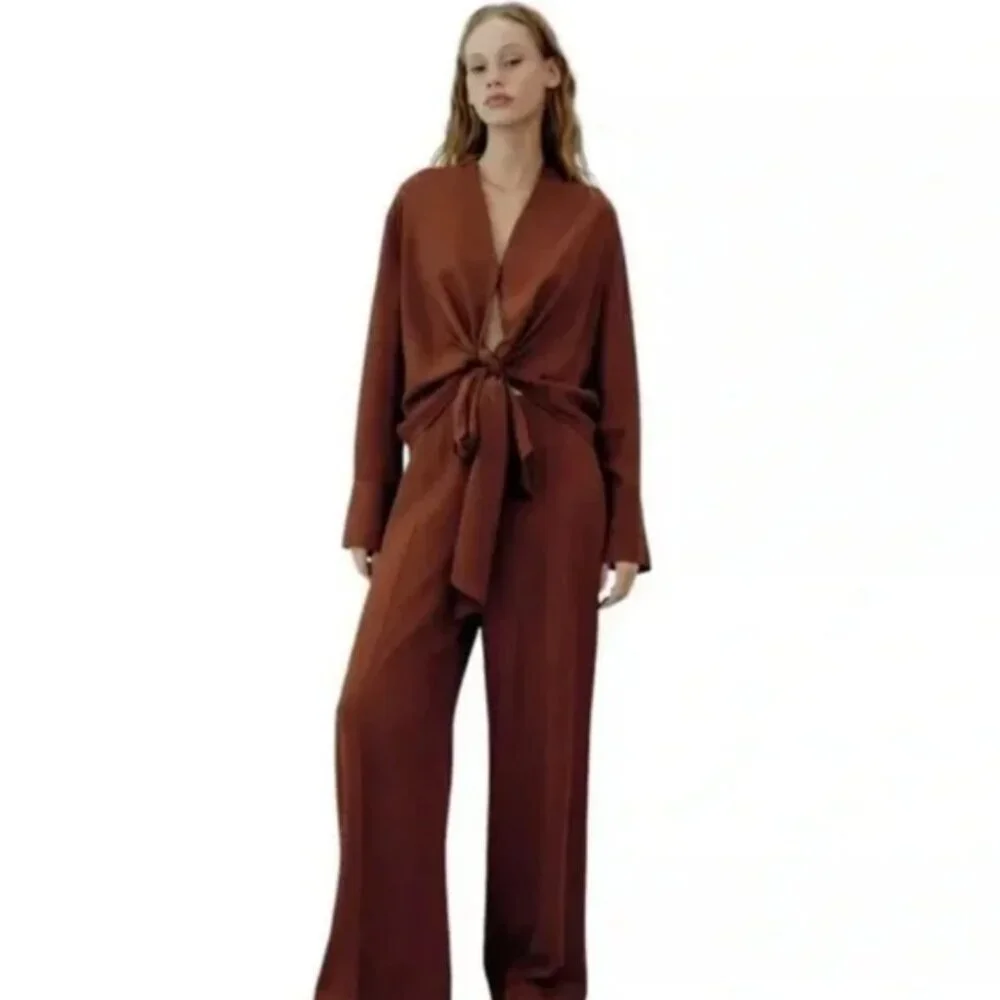 NWT ZARA Wide Leg Flowy Back Elastic Waist Pants Flying FabricCooper 9479/054 XL